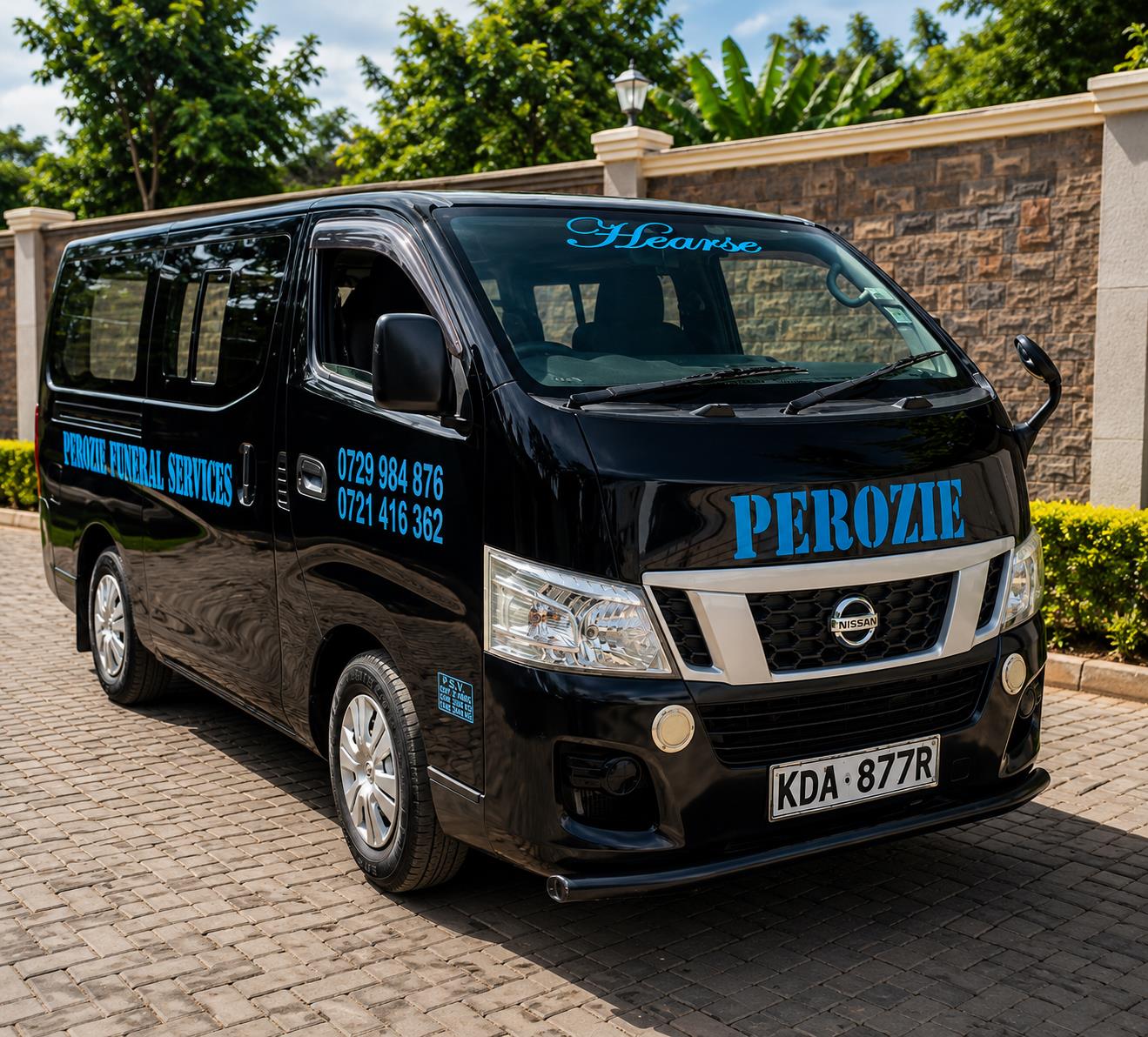 Nissan NV350 Van Hearse with Perozie Funeral Services branding